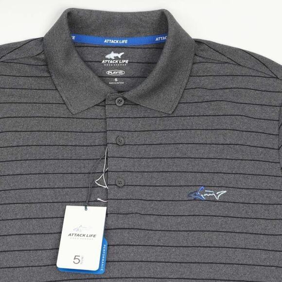 Attack Life By Greg Norman Mens Golf Polo Shirt Gray Striped Play Dry S New - Picture 7 of 12